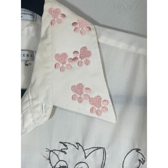 Handmade Retro Cat Embroidery Shirt Button Up 16.5 Cream Glam Classic Chic 80s - Picture 6 of 16
